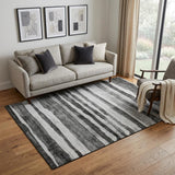 5' X 8' Charcoal And Ivory Striped Washable Area Rug With UV Protection