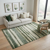 5' X 8' Sage Ivory And Beige Striped Washable Area Rug With UV Protection