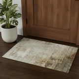 3' X 5' Linen Ivory And Copper Abstract Washable Area Rug With UV Protection
