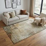 5' X 8' Linen Ivory And Copper Abstract Washable Area Rug With UV Protection