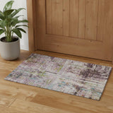 3' X 5' Lavender Green And Teal Abstract Washable Area Rug With UV Protection