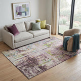 5' X 8' Lavender Green And Teal Abstract Washable Area Rug With UV Protection