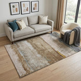 5' X 8' Beige Brown And Gray Abstract Washable Area Rug With UV Protection
