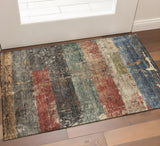 3' X 5' Fern Green Blue And Red Striped Washable Area Rug With UV Protection