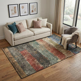 5' X 8' Fern Green Blue And Red Striped Washable Area Rug With UV Protection