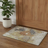 3' X 5' Taupe Gold And Blue Abstract Washable Area Rug With UV Protection