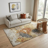 5' X 8' Taupe Gold And Blue Abstract Washable Area Rug With UV Protection