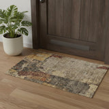 3' X 5' Khaki Gold And Blue Abstract Washable Area Rug With UV Protection