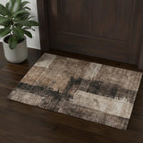 3' X 5' Brown Beige And Taupe Abstract Washable Area Rug With UV Protection