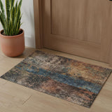 3' X 5' Blue Copper And Gray Abstract Washable Area Rug With UV Protection