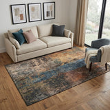 5' X 8' Blue Copper And Gray Abstract Washable Area Rug With UV Protection