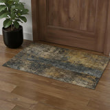 3' X 5' Gray Teal And Gold Striped Washable Area Rug With UV Protection