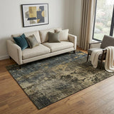 5' X 8' Gray Teal And Gold Striped Washable Area Rug With UV Protection