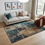 5' X 8' Teal Beige And Gray Abstract Washable Area Rug With UV Protection