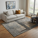 5' X 8' Coffee And Beige Abstract Washable Area Rug With UV Protection