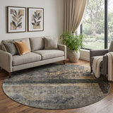 8' Coffee And Beige Abstract Washable Round Rug With UV Protection