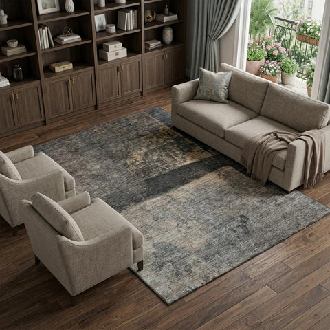 8' X 10' Coffee And Beige Abstract Washable Area Rug With UV Protection