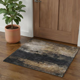 3' X 5' Charcoal Gold And Beige Abstract Washable Area Rug With UV Protection