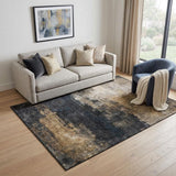 5' X 8' Charcoal Gold And Beige Abstract Washable Area Rug With UV Protection