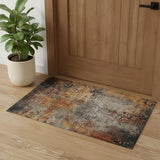 3' X 5' Rust Silver And Gray Abstract Washable Area Rug With UV Protection