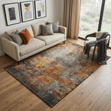 5' X 8' Rust Silver And Gray Abstract Washable Area Rug With UV Protection