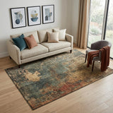 5' X 8' Sage Copper And Gold Abstract Washable Area Rug With UV Protection