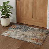 3' X 5' Khaki Beige And Blue Abstract Washable Area Rug With UV Protection