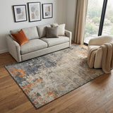 5' X 8' Khaki Beige And Blue Abstract Washable Area Rug With UV Protection
