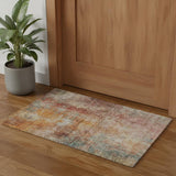 3' X 5' Tan Beige And Red Abstract Washable Area Rug With UV Protection