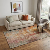 5' X 8' Tan Beige And Red Abstract Washable Area Rug With UV Protection