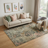 5' X 8' Sage And Beige Abstract Washable Area Rug With UV Protection
