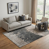 5' X 8' Taupe Beige And Gray Abstract Washable Area Rug With UV Protection