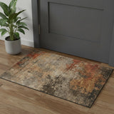 3' X 5' Khaki Red And Charcoal Abstract Washable Area Rug With UV Protection