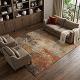 8' X 10' Khaki Red And Charcoal Abstract Washable Area Rug With UV Protection