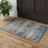 3' X 5' Denim Blue Silver And Beige Abstract Washable Area Rug With UV Protection