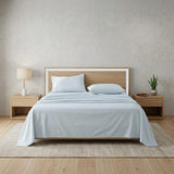 Four Piece Light Blue Cotton Queen Sheet Set
