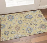 3' X 5' Gold Blue And Ivory Floral Washable Area Rug With UV Protection
