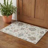 3' X 5' Ivory Blue And Coral Floral Washable Area Rug With UV Protection