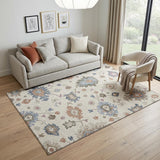 5' X 8' Ivory Blue And Coral Floral Washable Area Rug With UV Protection