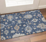 3' X 5' Navy Blue Copper And Gray Floral Washable Area Rug With UV Protection