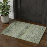3' X 5' Artichoke Green Blue And Beige Abstract Geometric Washable Area Rug With UV Protection