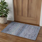 3' X 5' Blue Charcoal And Gray Abstract Geometric Washable Area Rug With UV Protection