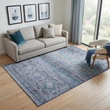 5' X 8' Blue Charcoal And Gray Abstract Geometric Washable Area Rug With UV Protection