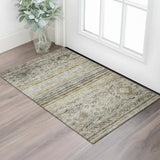 3' X 5' Brown Beige And Blue Abstract Geometric Washable Area Rug With UV Protection