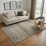 5' X 8' Brown Beige And Blue Abstract Geometric Washable Area Rug With UV Protection