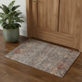 3' X 5' Gray Copper And Blue Tribal Washable Area Rug With UV Protection
