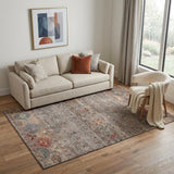 5' X 8' Gray Copper And Blue Tribal Washable Area Rug With UV Protection
