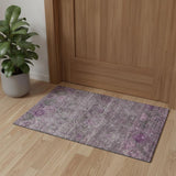 3' X 5' Purple And Gray Tribal Washable Area Rug With UV Protection