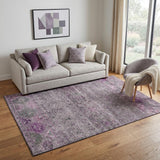 5' X 8' Purple And Gray Tribal Washable Area Rug With UV Protection