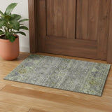 3' X 5' Sage Silver And Purple Tribal Washable Area Rug With UV Protection